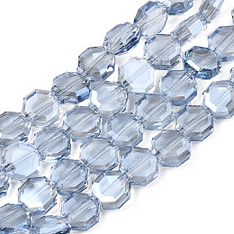 Electroplate Transparent Glass Beads Strands, Pearl Luster Plated, Faceted, Octagon, Light Steel Blue, 7~8x7~8x4mm, Hole: 1.2mm, about 72pcs/strand, 20.47 inch(52cm)