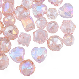 Honeyhandy Transparent Glass Beads, AB Color, Faceted, Mixed Shapes, Pink, 7~10x7~10x5~9.5mm, Hole: 1~1.5mm