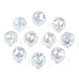 Honeyhandy Electroplate Transparent Glass Beads Strands, Half Drilled, AB Color Plated, Round, Clear AB, 13x12.5mm, Hole: 2.5mm