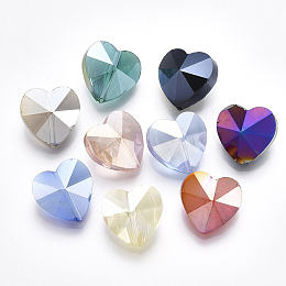 Honeyhandy Electroplate Glass Beads, AB Color Plated, Faceted, Heart, Mixed Color, 14x14x8mm, Hole: 1.2mm