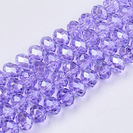 Honeyhandy Baking Paint Glass Beads Strands, Pearl Luster Plated, Faceted, Rondelle, Lilac, 6x4.5mm, Hole: 1mm, about 87~90pcs/strand, 17.13 inch(43.5cm)