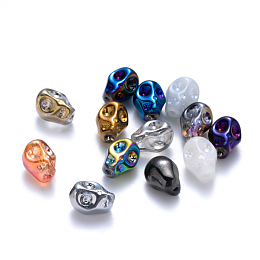 Arricraft Electroplate Glass Beads, Mixed Style, Skull, Mixed Color, 10x7.5x6.5mm, Hole: 1mm