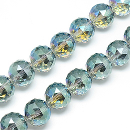 Honeyhandy Electroplate Glass Bead Strands, Rainbow Plated, Faceted, Round, Pale Turquoise, 17~18x17~18mm, Hole: 2mm, about 30pcs/strand, 22.8 inch