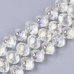 Honeyhandy Electroplate Glass Beads Strands, AB Color Plated, Shell Shape, Clear AB, 12x14.5x10mm, Hole: 1mm, about 50~51pcs/Strand, 24.41 inch(62cm)