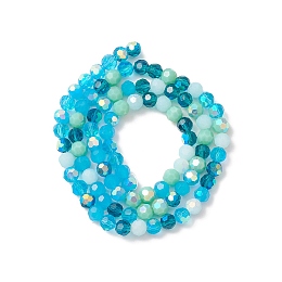 Honeyhandy Electroplate Glass Beads Strands, Faceted(32 Facets), Half AB Color Plated, Round, Deep Sky Blue, 6x5mm, Hole: 1.4mm, about 100pcs/strand, 20.87''(53cm)