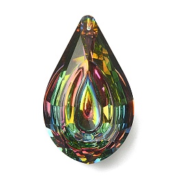 Honeyhandy Electroplated K9 Glass Big Pendants, Back Plated, Faceted Teardrop Charms, Colorful, 76x47mm