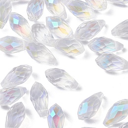 Honeyhandy Electroplate Transparent Glass Faceted Teardrop Beads, Top Drilled Beads, AB Color Plated, Clear AB, 11.5~13x6mm, Hole: 1mm, about 100pcs/bag