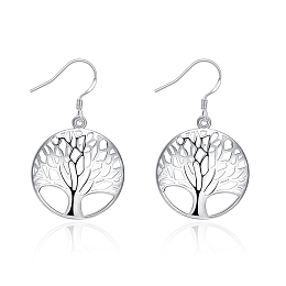 Honeyhandy Silver Color Plated Brass Tree of Life Dangle Earrings, 39x24mm