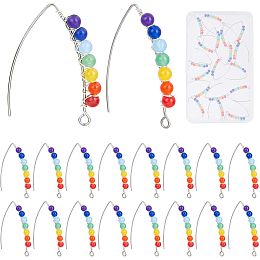 CREATCABIN 10Pairs/Box 7 Chakra Dangle Earrings Hooks V-shape Hook Jade Beads Interchangeable Dangle Ear Copper Wire Hoops Findings Stainless Steel for Jewelry Making DIY Craft Women Colorful 30x41mm