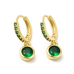 Honeyhandy Cubic Zirconia Flat Round Dangle Hoop Earrings, Real 18K Gold Plated Brass Jewelry for Women, Cadmium Free & Nickel Free & Lead Free, Green, 21mm, Pin: 0.8mm