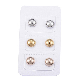 Honeyhandy 304 Stainless Steel Ear Studs, Hypoallergenic Earrings, Half Round/Dome, Mixed Color, 15x8mm, Pin: 1mm, 3pairs/card