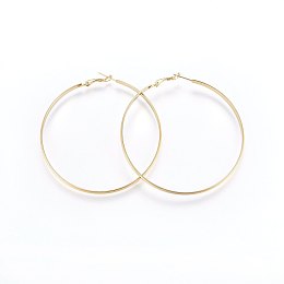 Honeyhandy 304 Stainless Steel Big Hoop Earrings, Hypoallergenic Earrings, Flat Ring Shape, Golden, 4x72x1.2mm, Pin: 0.8mm