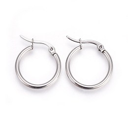 Honeyhandy 304 Stainless Steel Hoop Earrings, Hypoallergenic Earrings, Ring Shape, Stainless Steel Color, 17x15x2mm, 12 Gauge, Pin: 1mm