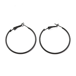 Honeyhandy Baking Paint 201 Stainless Steel Hoop Earrings, Ring, Black, 40mm, Pin: 0.5mm