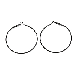 Honeyhandy Baking Paint 201 Stainless Steel Hoop Earrings, Ring, Black, 59mm, Pin: 0.5mm