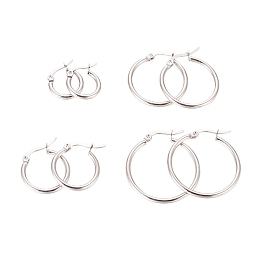 Honeyhandy 304 Stainless Steel Hoop Earrings for Women, Ring Shape, Mixed Size, Stainless Steel Color, 15~31x14~29x2mm, 12 Gauge, Pin: 1x0.8mm, 4pairs/set