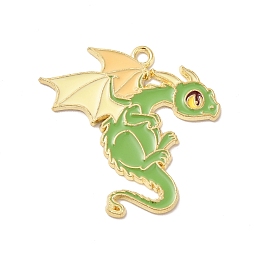 Honeyhandy Alloy Enamel Pendants, Light Gold, Pterosaur Charm, Lime Green, 29x30x1mm, Hole: 2mm