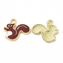 Honeyhandy Alloy Enamel Pendants, Squirrel Charm, Golden, Saddle Brown, 16x18x1.5mm, Hole: 1.8mm