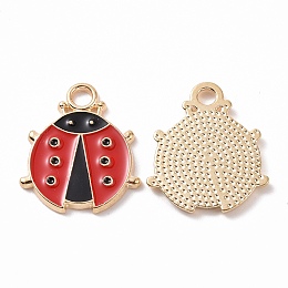 Honeyhandy Alloy Enamel Pendants, Ladybug Charm, Golden, 19x16x1.5mm, Hole: 2.5mm