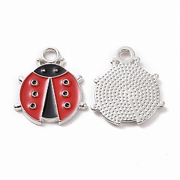 Honeyhandy Alloy Enamel Pendants, Ladybug Charm, Platinum, 19x16x1.5mm, Hole: 2.5mm