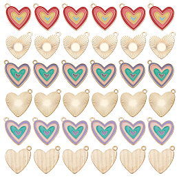 DELORIGIN 36Pcs 3 Style Alloy Enamel Pendants, Heart, Mixed Color, 19~20x17.5~20x1.5mm, Hole: 1.5~1.8mm, 12pcs/style