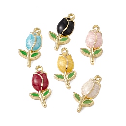 Alloy Enamel Pendants, Golden, Tulip Charm, Mixed Color, 22.5x11.5x3.5mm, Hole: 1.6mm