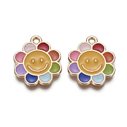 Honeyhandy Alloy Enamel Pendants, Sunflower, Light Gold, Colorful, 19x16x2mm, Hole: 1.6mm