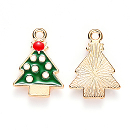 Honeyhandy Alloy Enamel Pendants, for Christmas, Christmas Tree, Light Gold, Green, 20x14.5x2mm, Hole: 1.8mm