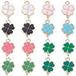 SUNNYCLUE 64Pcs 8 Style Alloy Enamel Pendants, Clover, Mixed Color, 18~19x12~13x1.5~2mm, Hole: 1.6~2mm, 8pcs/style