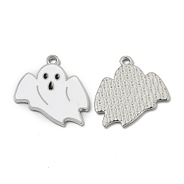 Honeyhandy Alloy Enamel Pendants, for Halloween, Ghost, Platinum, White, 26.5x23x1.2mm, Hole: 1.8mm