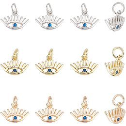 Arricraft 18 Pcs 3 Colors Evil Eye Cubic Zirconia Charms, Brass Micro Pave Cubic Zirconia Pendants Brass Evil Eye Charms Pendant for Earrings Bracelets Necklace Jewelry Making