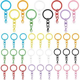 PandaHall Elite 36pcs 9 Colors Keychain Rings with Chain Lobster Claw Clasps, 30mm Colored Key Chain Rings Metal Split Key Ring Key Holders for DIY Key Chain Crafts Jewelry Making Home Office Use