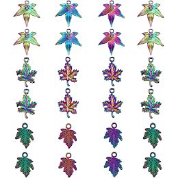 CHGCRAFT 24Pcs 3 Styles Maple Leaf Shape Plated Alloy Pendants for DIY Bracelet Earrings Necklace Personalized Jewelry Making, Rainbow Color