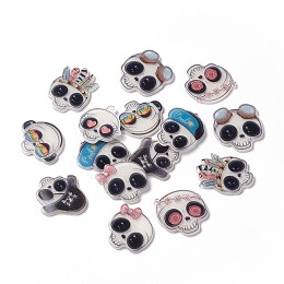 Halloween Acrylic Cabochon, with Glitter Powder, Skull, White, 27.5~36.5x27.5~31.5x2mm