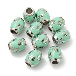 Platinum Tone Alloy Enamel European Beads, Large Hole Beads, Oval with Paw Print, Aquamarine, 13.5x11mm, Hole: 5mm