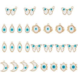 SUPERFINDINGS 28Pcs 7 Styles Evil Eye Charms Alloy Resin Enamel Pendants Charms Light Gold Butterfly Hamsa Hand Moon Pendants Charms for Earrings Necklaces Bracelets Jewelry Making