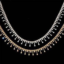 PandaHall Elite 2 Yards Rhinestone Fringe, 0.8 Inch Tassel Trim Tassel Chain Diamond Crystal Beaded Fringe Belt Rhinestone Cup Chains for DIY Clothing Sewing Jean Jacket Wedding Decoration, Golden/Silver