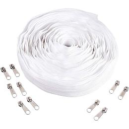 BENECREAT 11 Yards #3 Plastic Zipper with 10PCS Ring Sliders Heavy Duty Zippers Replacement for DIY Sewing Tailor Crafts Bags Tents, White