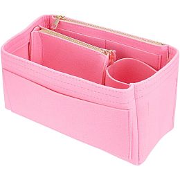 WADORN Felt Organizer Insert for Handbag, Detachable Zipper Pocket Tote Bag Organizer Rectangle Bag in Bag Zipper Shoulder Bag Interior Shaper for LV Speedy Cosmetic Bag, 11.4x5.9x6.3 Inch, Pink