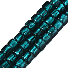 Handmade Silver Foil Lampwork Beads, Cube, Dark Cyan, 8~9x7.5~9x7.5~9mmmm, Hole: 1.5mm, about 50pcs/strand, 16.22 inch(41.2cm)