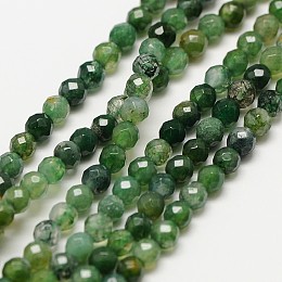 Honeyhandy Natural Moss Agate Beads Strands, Faceted Round, 3mm, Hole: 0.8mm, about 126pcs/strand, 15.5 inch