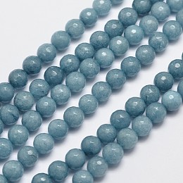 Honeyhandy Natural Malaysia Jade Bead Strands, Imitation Aquarine, Round, Dyed, Faceted, Cadet Blue, 8mm, Hole: 0.8mm, about 46pcs/strand, 14.5 inch