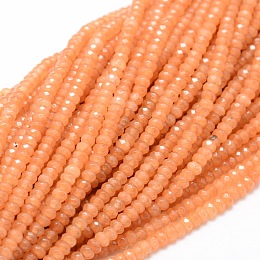 Honeyhandy Dyed Natural Malaysia Jade Rondelle Beads Strands, Faceted, Dark Orange, 4x2~3mm, Hole: 1mm, about 115pcs/strand, 14 inch