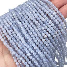 Honeyhandy Natural Blue Lace Agate Beads Strands, Faceted, Round, Grade A, 2.5~3mm, Hole: 1mm, about 113pcs/strand, 15.35 inch(39cm)