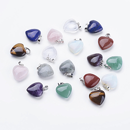 Honeyhandy Natural & Synthetic Mixed Stone Pendants, with Brass Findings, Heart, Platinum, 23x20x7~9mm, Hole: 5x8mm