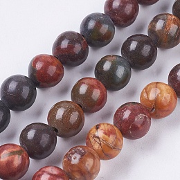 Honeyhandy Natural Picasso Stone/Picasso Jasper Bead Strands, Round, 8~8.5mm, Hole: 1mm, about 49pcs/strand, 15.55 inch(39.5cm)