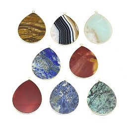 Honeyhandy Natural Gemstone Pendants, with Brass Findings, teardrop, Dyed, Golden, 41~41.5x32x2mm, Hole: 1.5mm