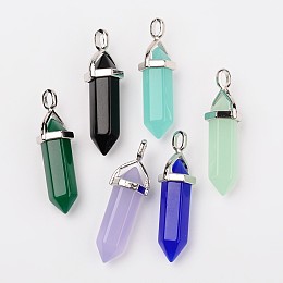 Honeyhandy Bullet Imitation Jade Glass Pointed Pendants, with Alloy Findings, Mixed Color, 39x12mm, Hole: 3x4mm