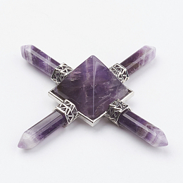 Honeyhandy Natural Amethyst Beads, with Brass Findings, No Hole/Undrilled, Pyramid, 88~94x88~94mm