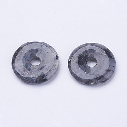 Honeyhandy Natural Larvikite/Black Labradorite Pendants, Donut/Pi Disc, Donut Width: 11~12mm, 28~30x5~6mm, Hole: 6mm